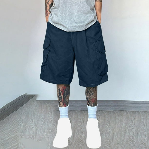 pstuiky Pantalones cortos para hombre, Pantalones cortos de trabajo rectos y holgados con múltiples bolsillos de moda de verano para hombre Pantalones cortos deportivos para hombre