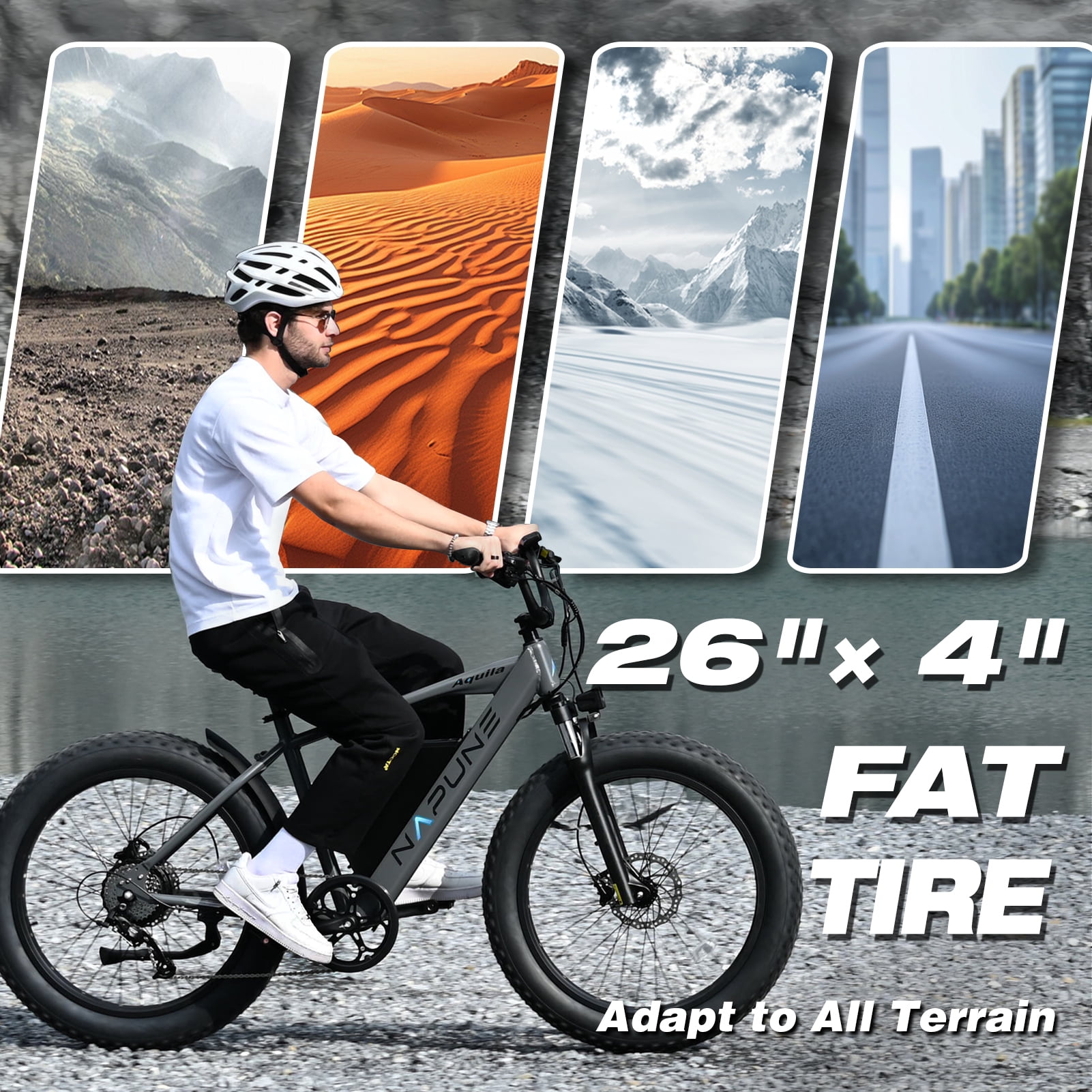 26" 52V 1000W Fat Tire Electric Bike, 15Ah Battery, 28MPH, 65+ Miles Range, 9-Speed, LCD Display - Adults Electric Bicycle Grey