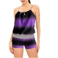 thumbnail image 2 of WREESH Womens Two Piece Swimsuit Tankini with Chest Pad Without Underwire Print Patchwork Swimming Trunks Split Swimsuit Beach Bathing Suit Purple, 2 of 5