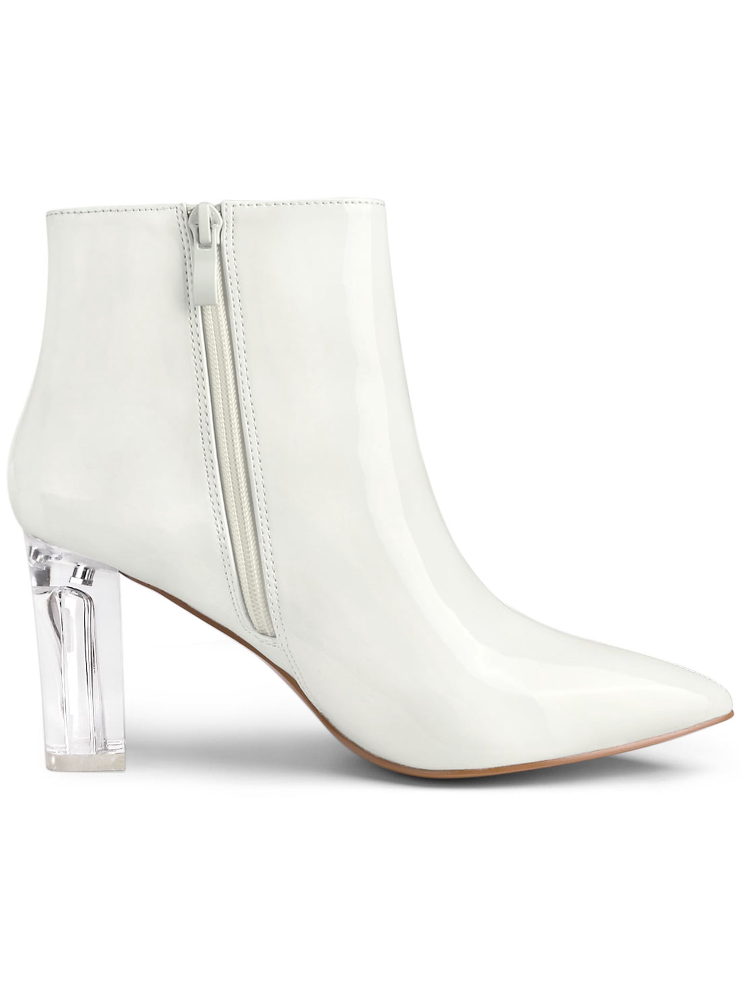 Unique Bargains Women's Clear Heel Pointy Toe Chunky Heel Ankle Boots White 9.5