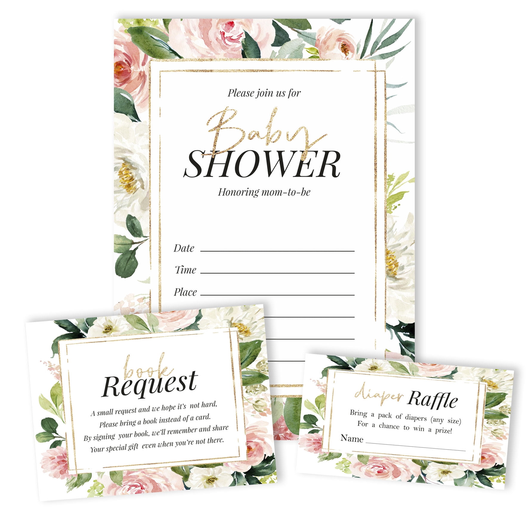 Inkdotpot Set Of 30Floral Baby Shower Invitations-Diaper Raffle Tickets And Baby Shower Book Request Cards Gender Neutral Invites Its A Boy Its A Girl