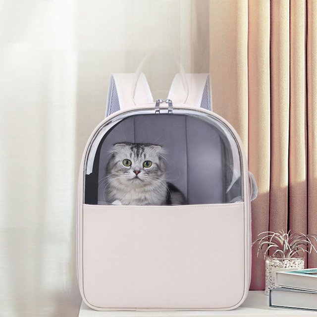 Breathable Cat Backpack Knapsack Puppy ,Adjustable Straps ,Transparent Ventilated ,W/ Zippers Large Pet Carrier Bag for Travel Hiking Outdoor