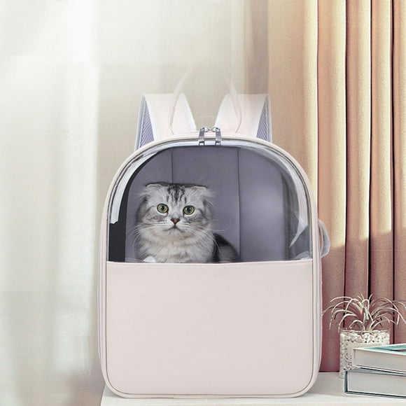 Breathable Cat Backpack Knapsack Puppy ,Adjustable Straps ,Transparent Ventilated ,W/ Zippers Large Pet Carrier Bag for Travel Hiking Outdoor