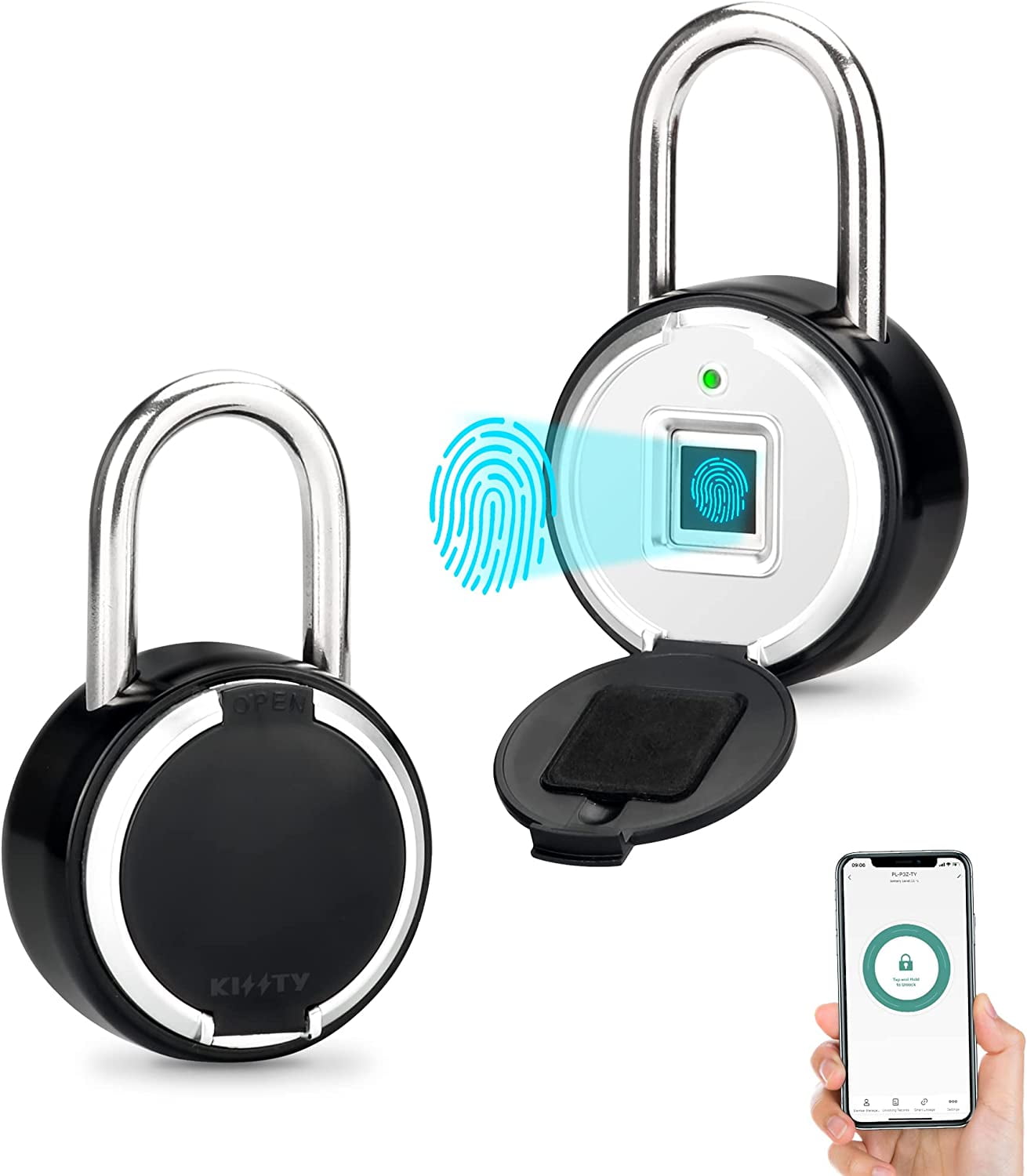 Fingerprint Padlock, Smart Locker Lock APP Bluetooth Lock Thumbprint