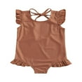 thumbnail image 1 of Toddler Girl One Piece Swimsuit Ruffle Sleeve Cross Back Swimwear Bathing Suit Solid Color Beachwear MHX, 1 of 6