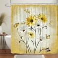 thumbnail image 2 of Rustic Boho Yellow Shower Curtain Farmhouse Daisy Floral Flowers Butterfly Dragonfly on Country Wooden Shower Curtain Set, Abstract Aesthetic Bathroom Accessory with Hooks, 70X70, 2 of 3