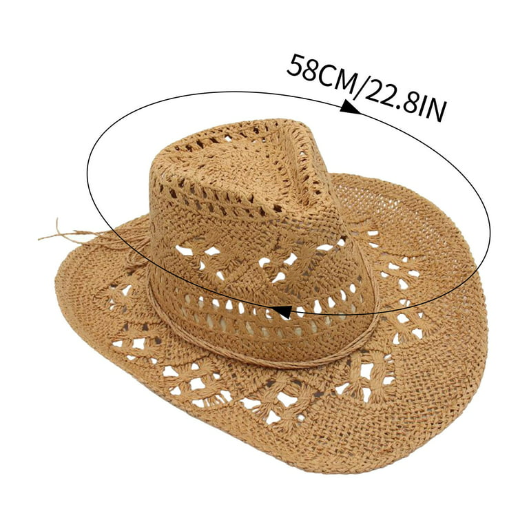 DORKASM Mens Straw Hats for Summer Western Style Hollow Out Cowboy Cowgirl  Hat Wide Brim Straw Sun Hat Large Hand Knitting Woven Roll Up Wide Brim Hat