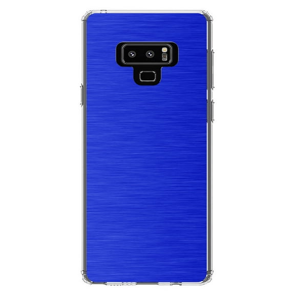 DistinctInk Clear Shockproof Hybrid Case for Samsung Galaxy Note 9 - TPU Bumper, Acrylic Back, Tempered Glass Screen Protector - Blue Stainless Steel Image - Printed Stainless