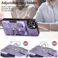thumbnail image 5 of Compatible with iPhone 13, Classic Card Slots 360 Rotating Finger Ring Kickstand PU Leather + TPU Frame Magnetic Closure Back Case Cover for iPhone 13, Purple, 5 of 9