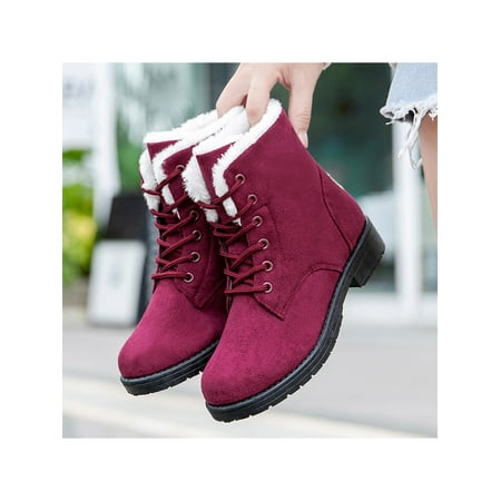 

SIMANLAN Ladies Winter Boot Plush Lined Warm Booties Mid Calf Snow Boots Womens Lightweight Hiking Bootie Women Comfort Outdoor Shoes Red 7