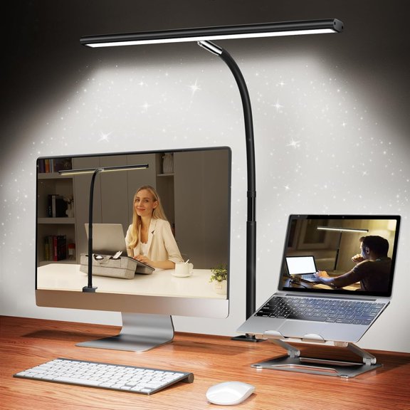 Desk Lamp for Office , Eye-Caring Desk Light with Stepless Dimming Adjustable Flexible Gooseneck, 10W   Desk Lamp with Clamp for Reading, Study, Workbench (Black)