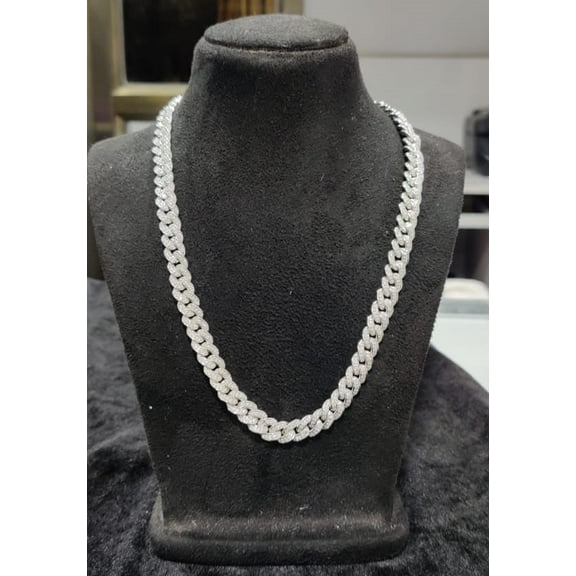 Men’s Women's Premium Sterling Silver Cuban Chain with Round Cut Moissanite Diamonds – Hip Hop Classic
