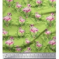 thumbnail image 1 of Soimoi Green Rayon Fabric Grass & Flamingo Bird Print Fabric by the Yard 42 Inch Wide, 1 of 3