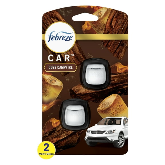 Febreze Car Air Freshener Vent Clip Cozy Campfire Scent, .06 oz, 2 Ct