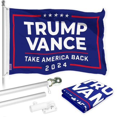 G128 Combo Pack: 6 Ft Tangle Free Aluminum Spinning Flagpole (Silver) & 2024 Election Take America Back Blue Flag | 3x5 Ft | LiteWeave Pro Series Printed 150D | Pole with Flag Included