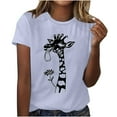 thumbnail image 2 of Elvqul Womens Gray Tops Pullover Blouses Crew Neck Short Sleeve Going Out Plus Size Giraffe Print Shirts for Juniors Spring Summer, 2 of 6