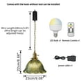 thumbnail image 3 of FSLiving Rechargeable Battery Operated Pendant Light with Sleeve&Round Hook RGB Mode Adjustable Wire Length Hanging Light Green Glass Flower Shade Dimmable Lamp for Courtyard Nightstand - 1 Light, 3 of 6