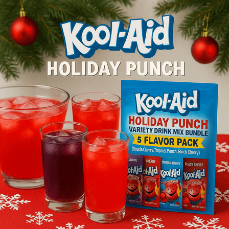 Kool-Aid Holiday Punch Pack – 5 Flavor Variety (Grape, Cherry, Tropical Punch, Black Cherry, Strawberry) | Winter Drink Mix Bundle