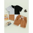 thumbnail image 2 of Toddler Baby Boy Summer Outfits Patchwork Plaid Short Sleeve T Shirt Tops Drawstring Shorts Infant Boy Clothes, 2 of 8