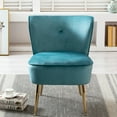thumbnail image 3 of Upholstered Leisure Sofa Chair - Velvet Wingback Club Chair - Armless Lounge Chair with Gold Metal Legs - Living Room Bedroom Furniture - Teal, 3 of 8