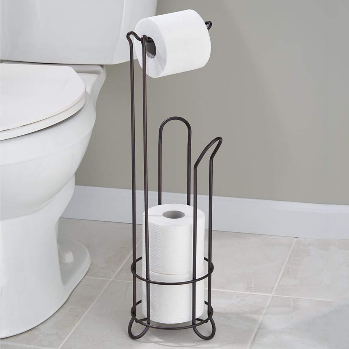 Absolute Living Free Standing Toilet Paper Holder with Storage - Holds 5  Rolls Total, 24.5 Tall - Space Saving Toilet Paper Stand Holder - Wobble  Free Bathroom Tissue Holder - Chrome - Yahoo Shopping