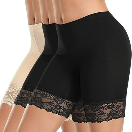Annhoo 3PCS Womens Boyshorts Underwear Mid Waist Full Coverage Panties Compression Leggings Lace Trim Bottom