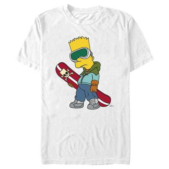 Men's The Simpsons Cool Bart Snowboard Graphic Tee White 3X Large