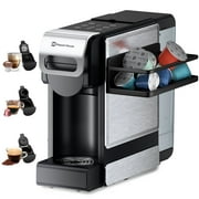 Coffee Maker 3-in-1 Single Serve Coffee Machine, for K-Cup Coffee Capsule Pod, Ground Coffee Powder Brewer, Stainless Steel Design, Sliver