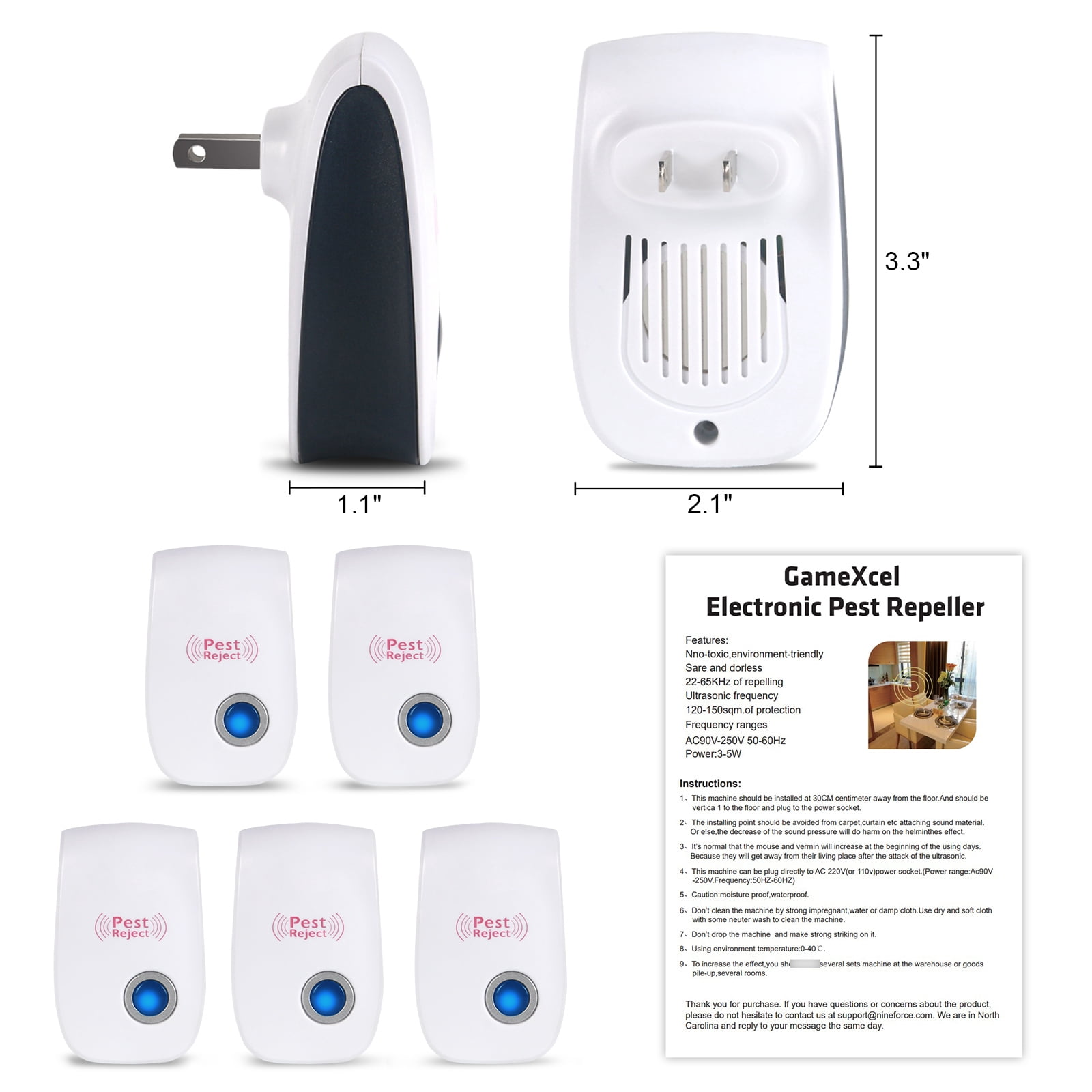 Gamexcel Ultrasonic Electric Pest Repellent Plug In Device, 18 Piece