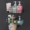 thumbnail image 4 of No-Drill Shower Caddy Shelf, Rustproof Metal Wire Shampoo Holder Basket, Adhesive Wall-Mounted Storage Rack,Shower Shelf | Bathroom Organizer,Black,1PC,, 4 of 9