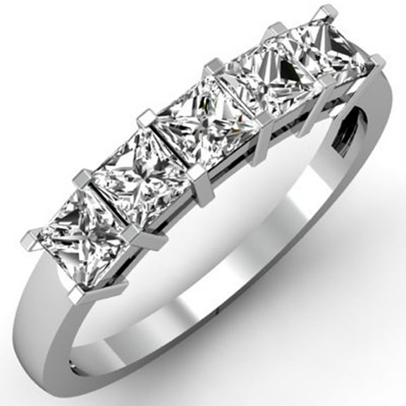 Dazzlingrock Collection 1.00 Carat (ctw) 10K Princess White Diamond 5 Stone Bridal Wedding Band 1 CT, White Gold, Size 5