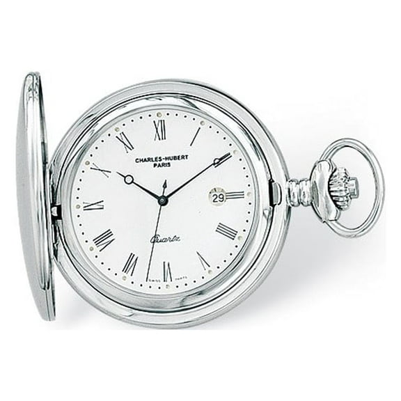 Charles Hubert Stainless Steel White Dial with Date Pocket Watch; for Adults and Teens; for Women and Men