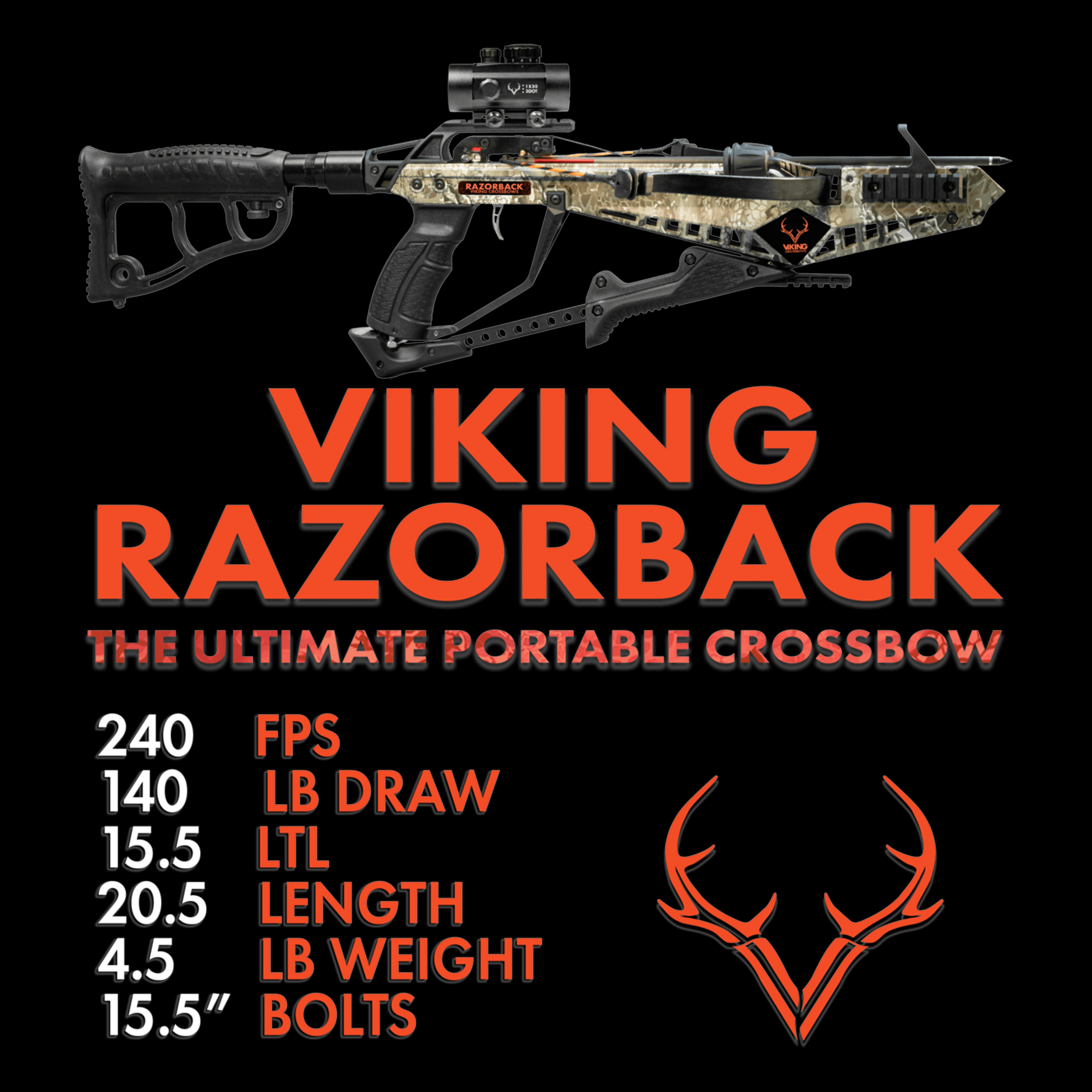 Viking Razorback Compact Crossbow with Crank Cocking Lever 240FPS Camo