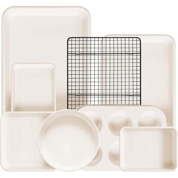 8-Piece Non-stick Baking Pans Set – Stackable Bakeware Set for Kitchen, Carbon Steel Baking Set with Cookie Sheet, Roasting Pan, Cake Pan, Muffin Pan, Cooling Rack, Baking Essentials Supplies