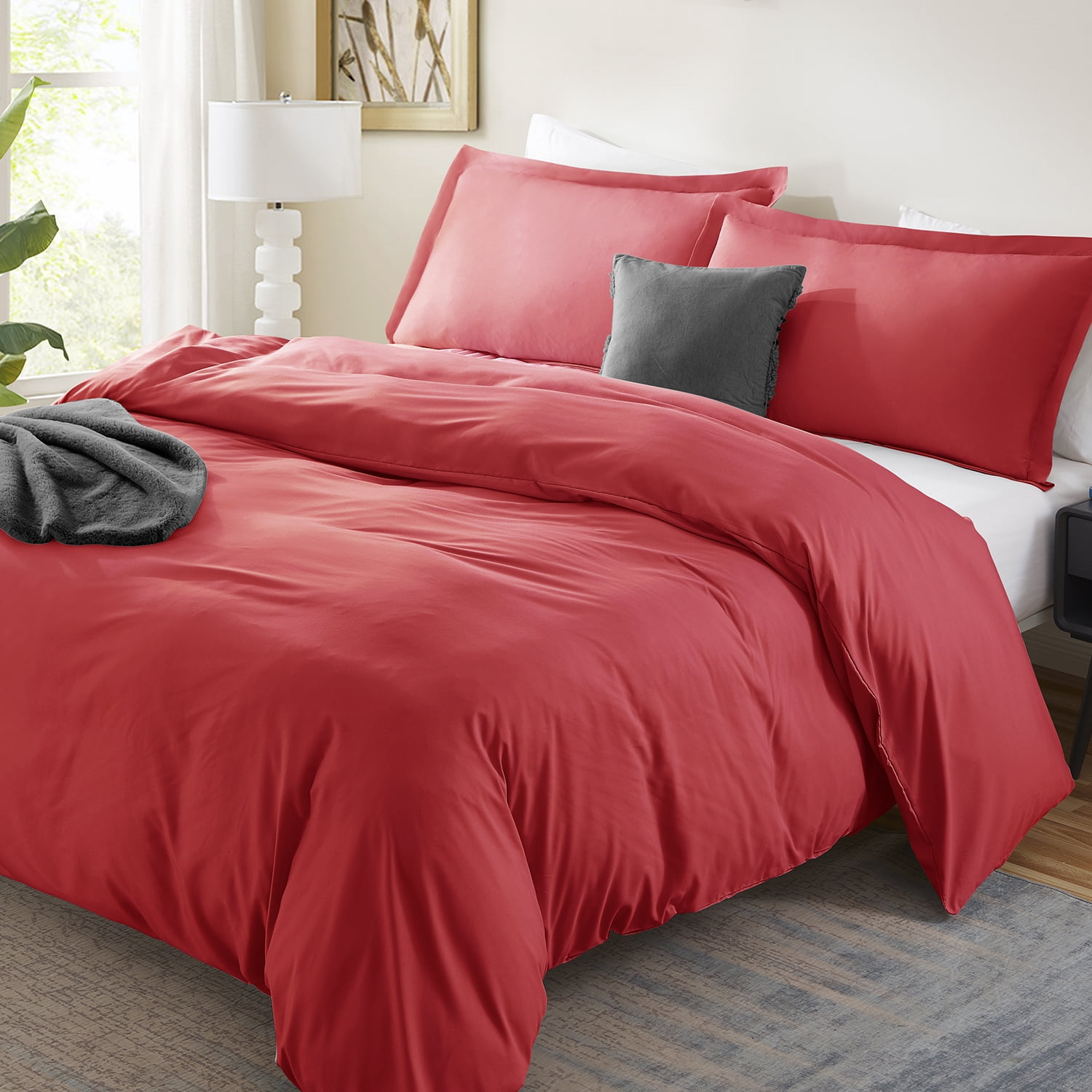 LammaLoe Duvet Cover Full 3 Piece, Luxury Microfiber Bedding Sets with 2 Pillow Shams, Cherry red