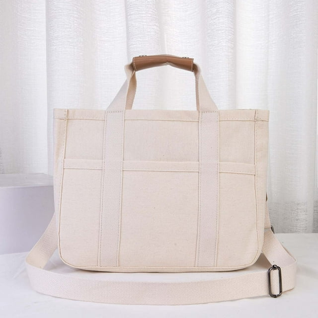 Sac Fourre-Tout en Toile / Grande Capacité multi-Compartiments Style Rétro / Toile Durable Résistante à l'Usure / Fermeture Éclair / Sangle Réglable / Sac à Main Polyvalent / Unisexe / Beige Kaki Vert Bleu
