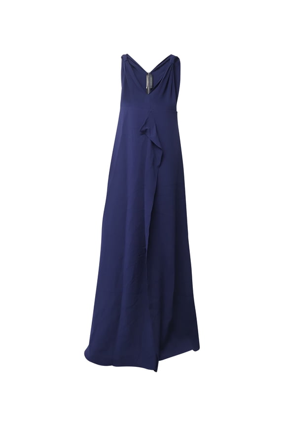 Pre-Owned Roland Mouret Sleeveless V-Neck Long Dress in Navy Blue Polyester