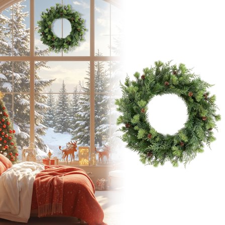 12 Inch Green Christmas Wreath with Natural Pinecones, Classic Holiday Decor for Doors, Walls & Mantels, Rustic Farmhouse Christmas Decoration