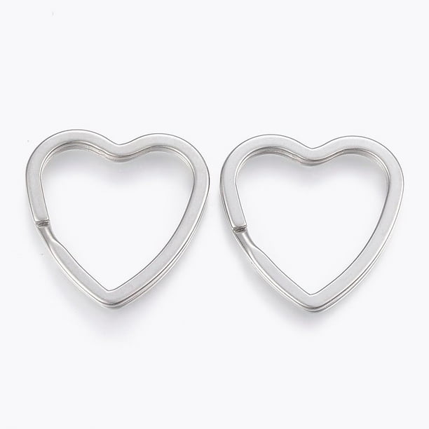 2 llaveros con forma de corazón de acero inoxidable 304, cierre de llavero, anillos de llavero de acero inoxidable de color metal.