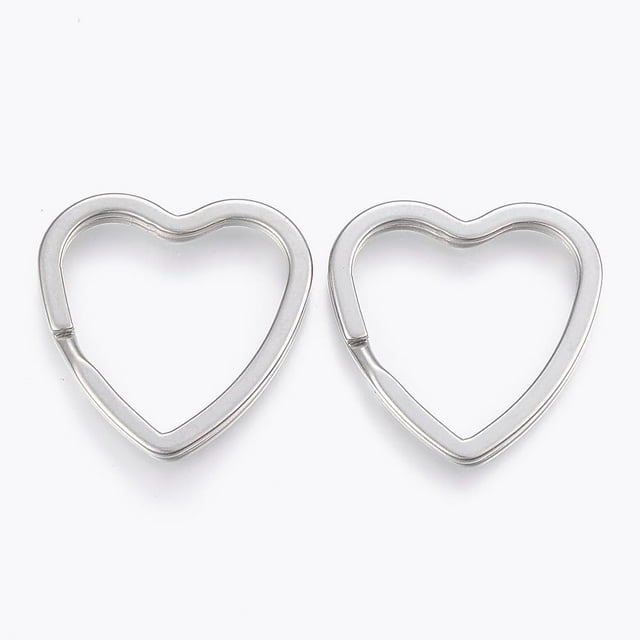 2 llaveros con forma de corazón de acero inoxidable 304, cierre de llavero, anillos de llavero de acero inoxidable de color metal.