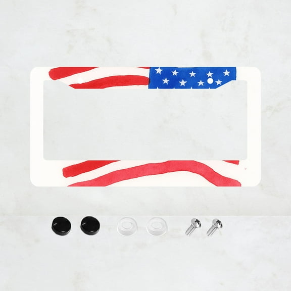 1pc Red White Blue American Flag Pattern 2 Hole License Plate Frame Aluminium Material 6x12 Inches with Screw Set Retro Novelty Car Decoration Gift US Standard Size for Auto Plates
