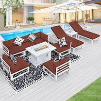 RADIATA 11 Pieces Aluminum Outdoor Patio Sectional Furniture Sofa Set with Fire Pit Table Large Size Luxury Comfortable Durable Water/UV-Resistant Garden Porch Backyard Party (Burgundy Cushion)