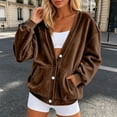 thumbnail image 2 of jiaxiM Sweatshirt for Women Terry Cloth V Neck Button Down Cardigan Long Sleeve Sweatshirt Jacket Dual Side Pockets Casual Loungewear Transitional Layering Top Spring Fall Daily Outfit, 2 of 6