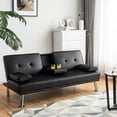 thumbnail image 2 of Giantex Modern Faux Leather Adjustable Metal Legs Futon Sofa Bed with 2 Cup Holders, Black, 2 of 7