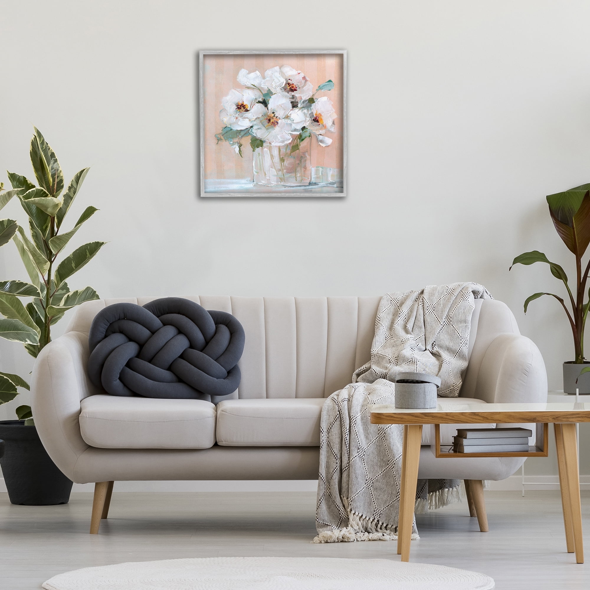 Stupell Industries White Florals on Pink Botanical & Floral Painting Gray Framed Art Print Wall Art, 24 x 24