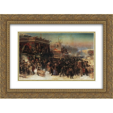 Matt Booth - Konstantin Makovsky 2x Matted 24x20 Gold Ornate Framed Art Print 'Fair Booths on Admiralty Square, St. Petersburg'