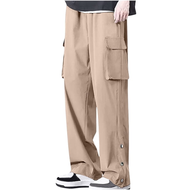 Dagugfen Plua Size Mens Cargo Pants Summer Straight Leg Side Button Loose Lightweight Lounge Pants Pockets