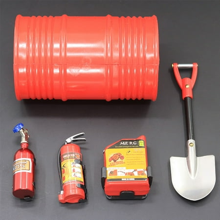 5Pcs/Set RC Rock Crawler 1:10 Accessories Oil Drum Fuel Tank Fire Extinguisher Shovel for Axial SCX10 TAMIYA CC01 RC4WD D90 D110 TF2 RC