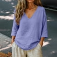 thumbnail image 2 of 3/4 Length Sleeve Womens Tops Ladies Summer Tops Work Tops Plus Size Tunic Tops Women's Tops, Tees & Blouses Cotton Linen Tops Plus Size Summer Tops Linen Shirts Womens Tops Womens Plus Tops Purple, 2 of 8