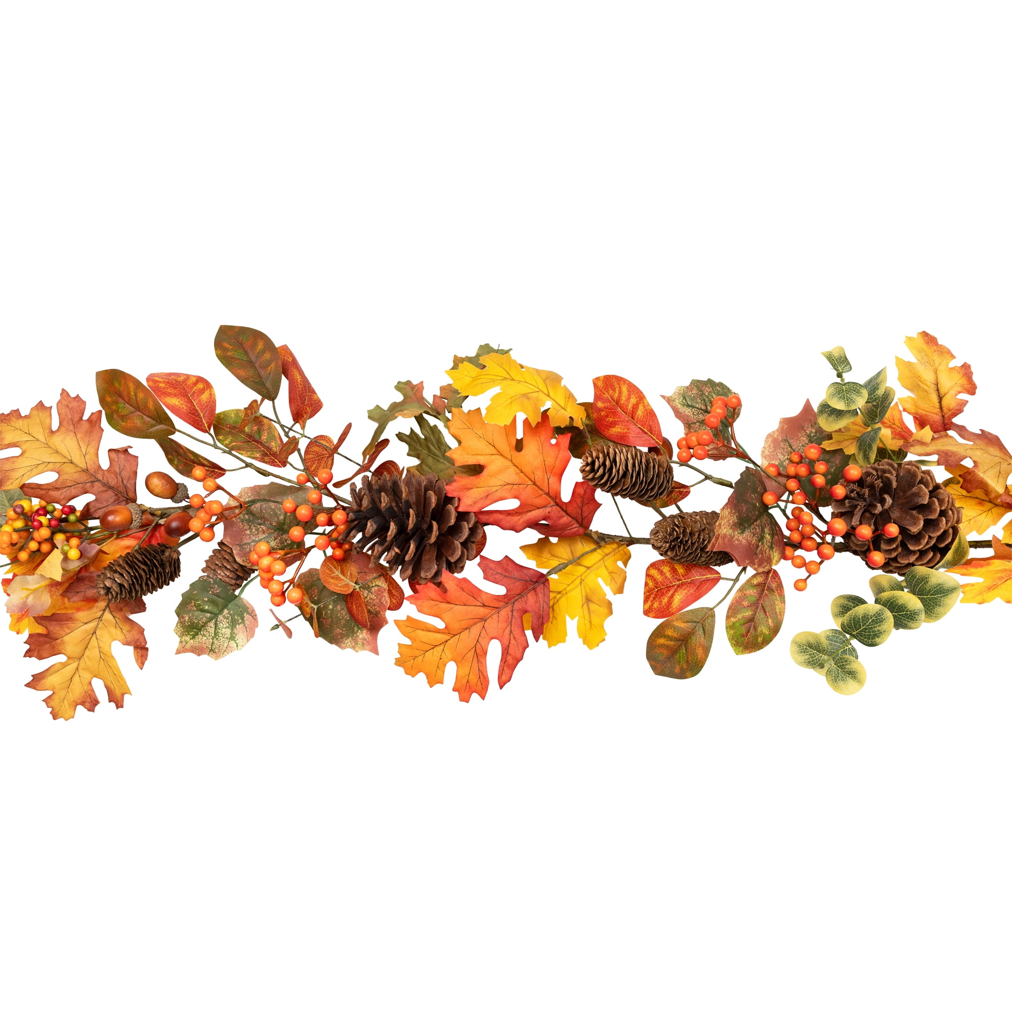 Acorns Pinecones and Mixed Autumn Foliage Artificial Fall Harvest Garland - 5' x 8"